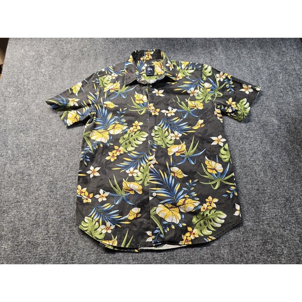 Stussy Shirt Mens Smell Multicolor Hawaiian Floral Aloha Short Sleeve Button Up